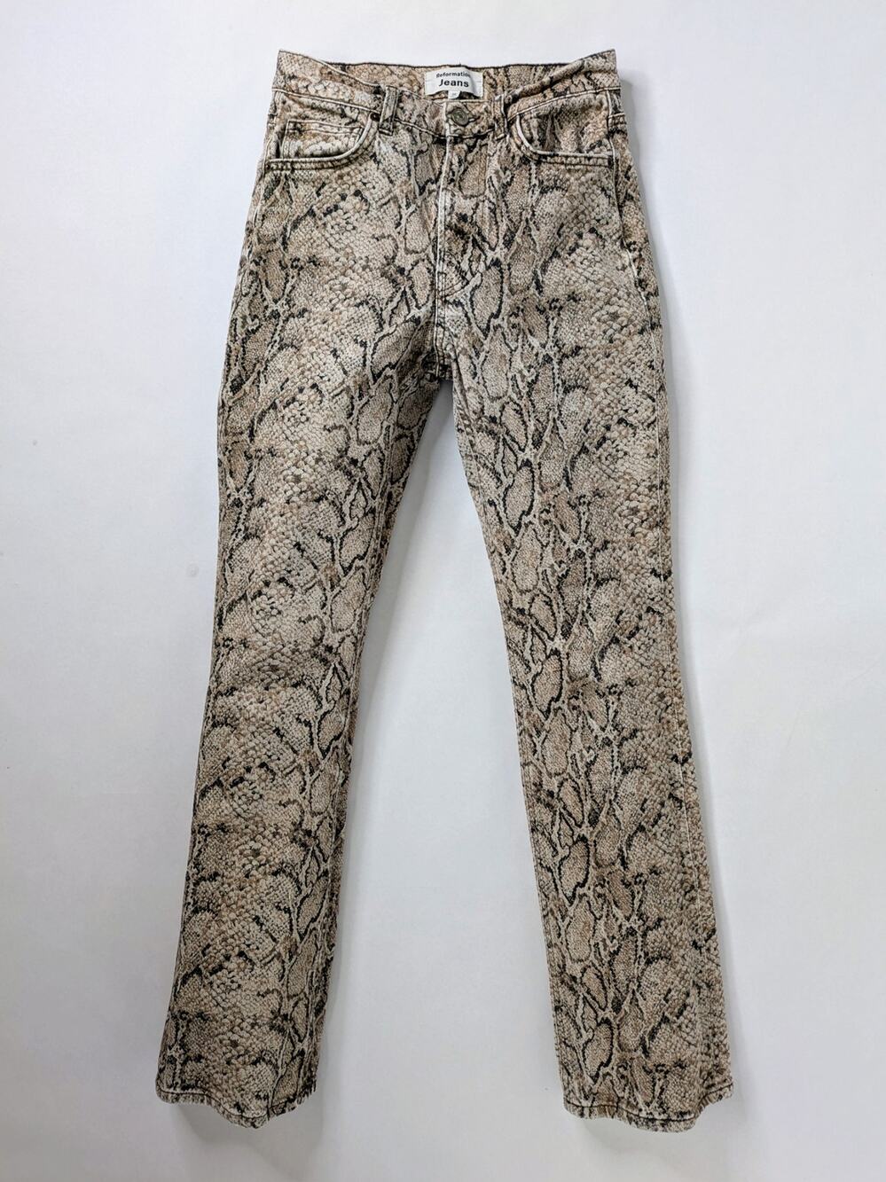 Reformation Peyton Snake High Rise Bootcut Jeans 26 Tan Brown Animal Print